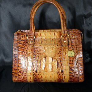 Brahmin Croc Embossed Leather Handbag Purse Brown